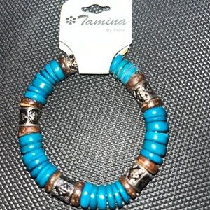 Blue and Brown Beaded Stretch Bracelet